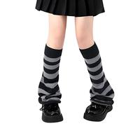 Olreco Kawaii Y2K Harajuku Leg Warmers for Girls & Women - Gyaru & Goth Lolita Accessories, B Black & Gray Stripes Flared, One Size