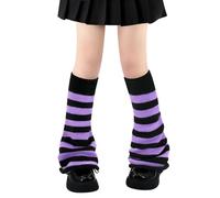 Olreco Kawaii Y2K Harajuku Leg Warmers for Girls & Women - Gyaru & Goth Lolita Accessories, B Black & Purple Stripes Flared, One Size