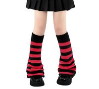 Olreco Kawaii Y2K Harajuku Leg Warmers for Girls & Women - Gyaru & Goth Lolita Accessories, B Black & Red Stripes Flared, One Size