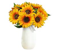 Olrla 10pcs Artificial Sunflowers Single Stem for Flora Arrangement
