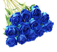 Olrla 12 Pcs Artificial Roses, Single Long Stem Fake Rose Velvet Bridal Wedding Bouquet Realistic Flower for Home Garden Party Hotel Office Decor (Royal Blue)