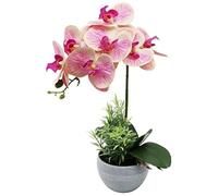 Olrla Pink Artificial Orchid Flower and Plant in Grey Pot, Waterproof Butterfly Orchid for Table Centerpieces Office Bathroom Garden Decor
