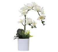 Olrla White Artificial Orchid Flower in White Pot for Home Office Decor