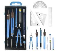 OLRWSLG 13 Pack Maths Geometry Set, Aluminum Alloy Ruler Set Geometry Compass Sets Maths Compass Ruler Geometry Sets Math Rulers Geometry Tool Set Math Kit with Rulers, Pen, Protractor, Pencil Lead