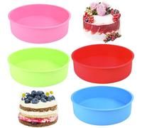 OLRWSLG 4 Pcs Silicone Cake Mould, 8 inch Round Cake Mould Cakes Tins Non-Stick Round Trays Baking Pan Reusable Cakes Durable Baking Trays for Bake Cheesecake Bread Puddings Cupcake (4 Colors)