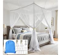 OLRWSLG Mosquito Net for Single and Double Beds 190×210×240cm 4 Corner Post Curtains Bed Canopy Screen Netting Canopy Curtains Insect Protection with 4 Openings Hanging Kit & Carry Bag for Bedroom