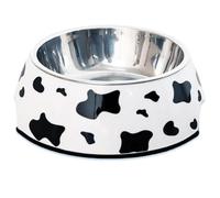Olsa Stainless Steel Dog Bowl with Removable Melamine Base Black and White Cow Design - Food Bowl and Water Bowl for Dogs and Cats, Non-Slip Base (Single Bowl - Black and White Cow Design, 600 ml)