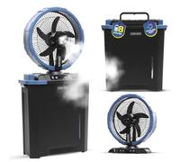 Olsen & Smith 10in Portable Cordless Cooling Misting Fan, Rechargeable | Fine Water Mist, Oscillating, Floor Standing & Tabletop, Remote, Indoor Outdoor Home Bedroom & Office, Rechargeable, White