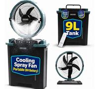 Olsen & Smith 10in Portable Cordless Cooling Spray Fan Rechargeable Oscillating Air Circulating Electric Floor Standing for Indoor Outdoor Home Office Garden Lawn Camping with Remote Control