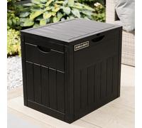 Olsen & Smith 126L Lockable Outdoor Garden Plastic Storage Box Container Chest - Small Lawn Balcony Furniture, Weather Resistant, Wood Panel Effect (Black)