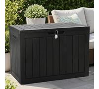 Olsen & Smith 170L Lockable Outdoor Garden Plastic Storage Box Container Chest - Small Lawn Balcony Furniture, Weather Resistant, Wood Panel Effect (Black)