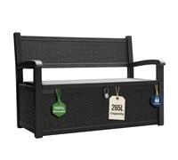 Olsen & Smith 265L Rattan-Effect Outdoor Garden Storage Box & Bench | With Padlock, Lockable, Weather-Resistant, Rattan Effect, Sit-On Bench, Lawn Balcony Patio & Deck, Cushions Tools & Toys