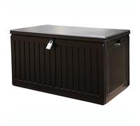 Olsen & Smith 270L Outdoor Storage Box with Padlock - Durable Sit-On Garden Chest, Weatherproof Plastic Shed Seat, Lockable Wood Effect Design for Patio, Deck, and Garage (Black)
