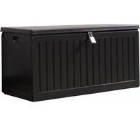 Olsen & Smith 270L Sit-On Garden Storage Box - Weatherproof Outdoor Plastic Shed Seat with Padlock, Lockable Wood Effect Chest for Patio, Deck, and Garage (Black, 270 Litre)