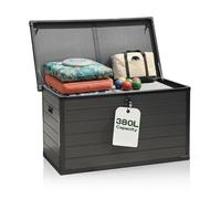 Olsen & Smith 380L Large Garden Storage Box - Weather Resistant Heavy Duty Garden Box with Padlock & Wood Effect - Huge Capacity Outdoor Storage Chest for Tools, Cushions, Toys & More (GREY)