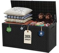 Olsen & Smith 380L Rattan-Effect Garden Storage Box & Bench Seat 225Kg Sit-On, Dark Anthracite Lockable Waterproof Chest
