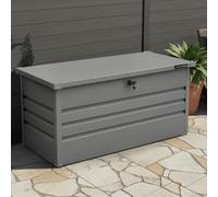 Olsen & Smith 400L Garden Storage Box Large Metal Outdoor Storage Chest Grey | Galvanized Steel Rust Resistant Lockable Lid with Keys | Gas Lift Hinges Deck Box for Cushions Tools Patio