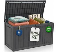 Olsen & Smith 570L Recycled Lockable Garden Storage Box & Bench Chest | 100% Recycled, Lockable with Padlock, Gas-Assisted Lid, Waterproof, Anthracite, Cushions Tools Toys & Garden Furniture