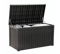 Olsen & Smith 680L Large Garden Storage Box - Weather Resistant Heavy Duty Garden Box with Padlock - Wood Effect - High Capacity Outdoor Storage Chest for Tools, Cushions, Toys & More (Anthracite)
