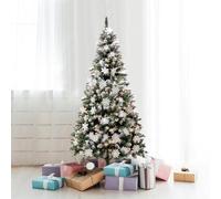 Olsen & Smith 6ft Snowy Christmas Tree - Artificial Indoor Pre Lit Xmas Christmas Tree with 300 Warm White LED Lights Built In Snowy Effect Tips & Snowflake Ornaments 6 Foot 750 Branch Tips