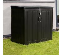 Olsen & Smith 775L Large Outdoor Garden Storage Box with Padlock - Big Capacity Plastic Shed Wheelie Bin Box Cabinet Cupboard - Ideal for 2x180L Wheelie Bins, Garden Tools, Toys & More (2025, Black)