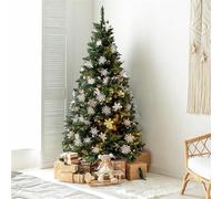 Olsen & Smith 7ft Large Christmas Tree - Artificial Indoor Pre Lit Xmas Christmas Tree with 450 Warm White LED Lights Built In & Snowflake Ornaments 7 Foot 1150 Branch Tips