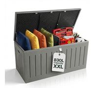 Olsen & Smith 830L Outdoor Garden Storage Box with Padlock, Weatherproof Wood Effect Plastic Outdoor Storage Box, Lockable Large Storage Box with Lid, Sit On Bench, Anthracite, 160 x 78 x 76 cm, Chest