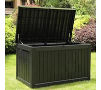 Olsen & Smith 870L Extra Large XL Outdoor Garden Storage Box - Weather Resistant Heavy Duty Garden Box Wood Effect with Padlock - Massive Capacity Storage Chest for Tools Cushions Toys & More, Grey