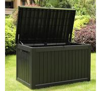 Olsen & Smith 870L Extra Large XL Outdoor Garden Storage Box - Weather Resistant Heavy Duty Garden Box Wood Effect with Padlock - Massive Capacity Storage Chest for Tools Cushions Toys & More, Grey