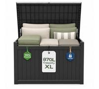 Olsen & Smith 870L XXL Recycled Lockable Outdoor Garden Storage Box & Bench Seat - Weatherproof & Waterproof Anthracite Chest with Padlock & Gas-Assisted Lid - Cushions, Tools, Toys & Furniture