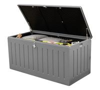 Olsen & Smith 870L XXL Recycled Lockable Outdoor Garden Storage Box & Bench Seat - Weatherproof & Waterproof Anthracite Chest with Padlock & Gas-Assisted Lid - Cushions, Tools, Toys & Furniture