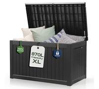 Olsen & Smith 870L XXL Recycled Lockable Outdoor Garden Storage Box & Bench Seat - Weatherproof & Waterproof Anthracite Chest with Padlock & Gas-Assisted Lid - Cushions, Tools, Toys & Furniture