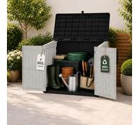 Olsen & Smith 880L Multi-Purpose Lockable Outdoor Storage Shed & Box | Lockable Handles + Base Lock, Double Doors + Lift Lid, Recyclable, Weatherproof, Bike & Tool Store, Holds 75kg, White/Black