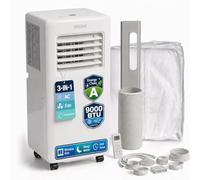 Olsen & Smith 9000 BTU Portable Air Conditioner & Dehumidifier - 3-in-1 Quiet Cooling Fan with 2 Window Kits, 24H Timer & Remote Control - Mobile Aircon for Bedroom, Home & Office, White