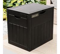 Olsen & Smith Lockable Outdoor Garden Plastic Storage Box Container Chest - Small Lawn Balcony Furniture, Weather Resistant, Wood Panel Effect (126L)