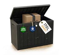 Olsen & Smith Parcel Box Outdoor 170L Garden Storage Box with Lid for Cushions, Parcels, Deliveries, Toys, Games & Tools, Lockable Weather Resistant Easy Assembly Small Balcony & Pool Plastic Chest