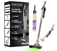 Olsen & Smith Self-Empty Cordless Vacuum Cleaner - Lightweight 5.3kg Stick & Handheld Bagless Hoover, 18kPa Suction, 25min Runtime, H13 HEPA, LED Headlights - Pet Hair, Car & Carpet - Cream
