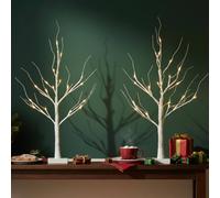 Olsen & Smith Set of 2 Pre Lit Christmas Tree Mini Birch Twig Decorations in White | Size: 2ft Olsen & Smith White 2ft