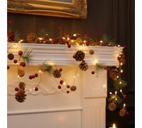 Olsen & Smith Set of 2 x 2m (6.5 Ft) Decorated Christmas String Lights Xmas Garland LED Fairy Lights with Pine Cones Red Berries Pine Needles & Bells for Christmas Indoor Party Home Table Decorations