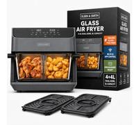 Olsen & Smith Smart 2200W 8L Dual Zone Air Fryer, WiFi & Glass Pot | WiFi Tuya App & Touch Control, Visible Cooking, Removable Divider, Presets for Meat Fish Fries & Baking, Dual Zone, 8L