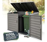 Olsen & Smith Wheelie Bin Storage Shed 1170L Extra Large XL Outdoor Garden Storage Boxes with Padlock - Plastic Shed Box Cabinet Cupboard - for 2x 230L Bins, Garden Tools, Bike Storage, Toys & More
