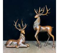 OLSKFUH 2Pcs Bronze Antique Deer Sculpture,A Pair Exquisite Sika Deer Statue Model Crafts Desktop Ornament Bar Home Living Room Bookshelf Wine Cabinet Decor Accessories,