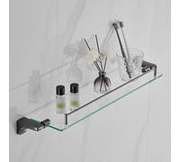OLSKFUH Bathroom Glass Shelf With Gunmetal Grey Stainless Steel Frame Rectangular Floating Design For Wall Mounting Ideal For Shower Toilet And Bathroom Storage,Gunmetal Grey-45cm
