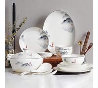 OLSKFUH Bone China Tableware Set, 48-Piece Ceramic Tableware Set, Microwave Oven Safe Tableware, Housewarming Wedding Gift Tableware, Stackable Space Saving Tableware,