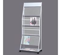 OLSKFUH Brochure Holder,4-Layer Brochure Display Stand, Floor Standing Magazine Rack With Wheels, Bookshelf For Exhibitions, Office, And Any Organization Requiring Information Di,White