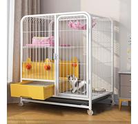 OLSKFUH Cat House Indoor Cat Cage With Litter Box - Large Cat Cages Cat Crate Cat Playpen With Wheels Metal Kitten Cage,White/Yellow For Cat And Small Animals,White-78x55x100cm