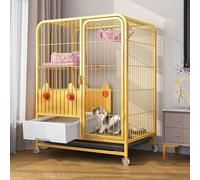 OLSKFUH Cat House Indoor Cat Cage With Litter Box - Large Cat Cages Cat Crate Cat Playpen With Wheels Metal Kitten Cage,White/Yellow For Cat And Small Animals,Yellow-78x55x100cm