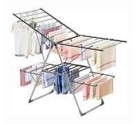 OLSKFUH Clothes Airer Drying Rack,Folding Laundry Rack,Space-Saving Rack,Height-Adjustable Wings,Stainless Steel Rack For Indoor Outdoor,A,
