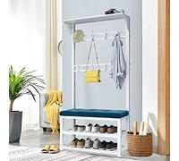 OLSKFUH Coat Rack And Shoe Bench Combo With Top Storage Shelf Industrial Style Hall Tree With Hooks Free Standing Organizer For Entryway Hallway Bedroom Living Room Metal Constru,White Grey-100cm
