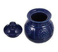OLSKFUH Coffee Creamer Creamer Sugar Container Set: 2Pcs Porcelain Tea Coffee Milk Creamer Pitcher Sauce Pitcher Milk Creamer Jug with Lid and Spoon for Kitchen Coffee Syrup,Blue 1-8.8X8.8X10CM